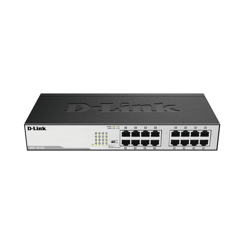 D-Link DGS-1016D network switch Unmanaged Gigabit Ethernet (10/100/1000) 1U Black, Silver