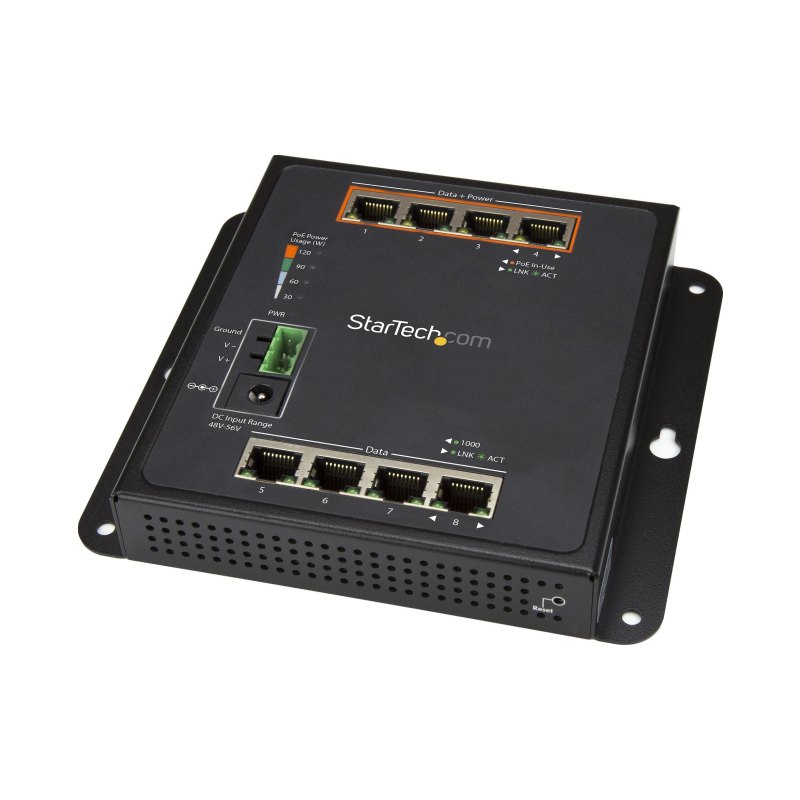 StarTech.com Industrial 8 Port Gigabit PoE Switch - 4 x PoE+ 30W - Power Over Ethernet - Hardened GbE Layer/L2 Managed Switch - Rugged High Power Gigabit Network Switch IP-30/-40C to +75C - TAA