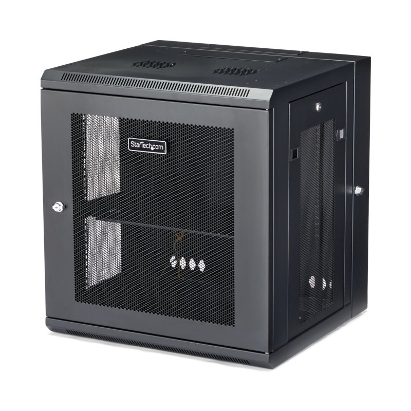 StarTech.com Armoire Réseau Murale à 4 Montants 12U avec Étagère 1U, Armoire Serveur Murale 19" à Charnières pour Équipement IT/AV/Électronique/Ordinateur, Armoire Rack Ventilée Flexible