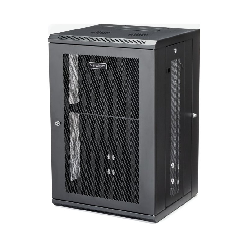 StarTech.com Armoire Réseau Murale à 4 Montants 18U avec Étagère 1U, Armoire Serveur Murale 19" à Charnières pour Équipement IT/AV/Électronique/Ordinateur, Armoire Rack Ventilée Flexible