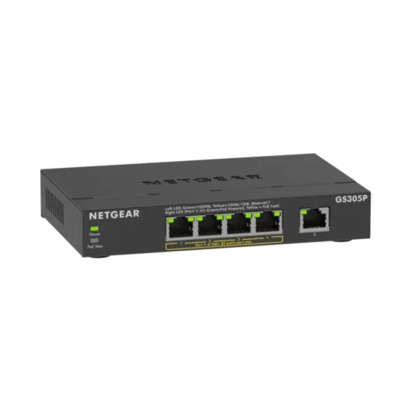 NETGEAR GS305P Unmanaged Gigabit Ethernet (10/100/1000) Power over Ethernet (PoE) Desktop/Wall-Mounting Black
