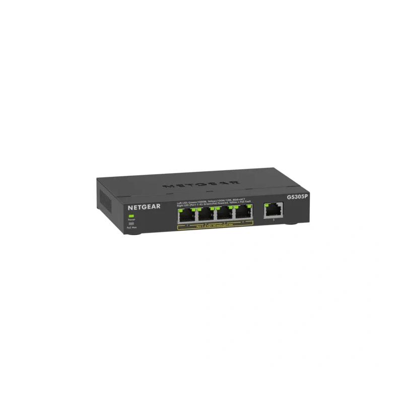 NETGEAR GS305P Non-géré Gigabit Ethernet (10/100/1000) Connexion Ethernet, supportant l'alimentation via ce port (PoE) Montage sur le bureau ou sur le mur Noir