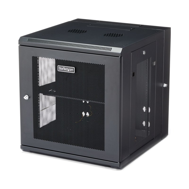 StarTech.com Armoire Réseau Murale à 4 Montants 12U avec Étagère 1U, Armoire Serveur Murale 19" à Charnières pour Équipement IT/AV/Électronique/Ordinateur, Armoire Rack Ventilée Flexible