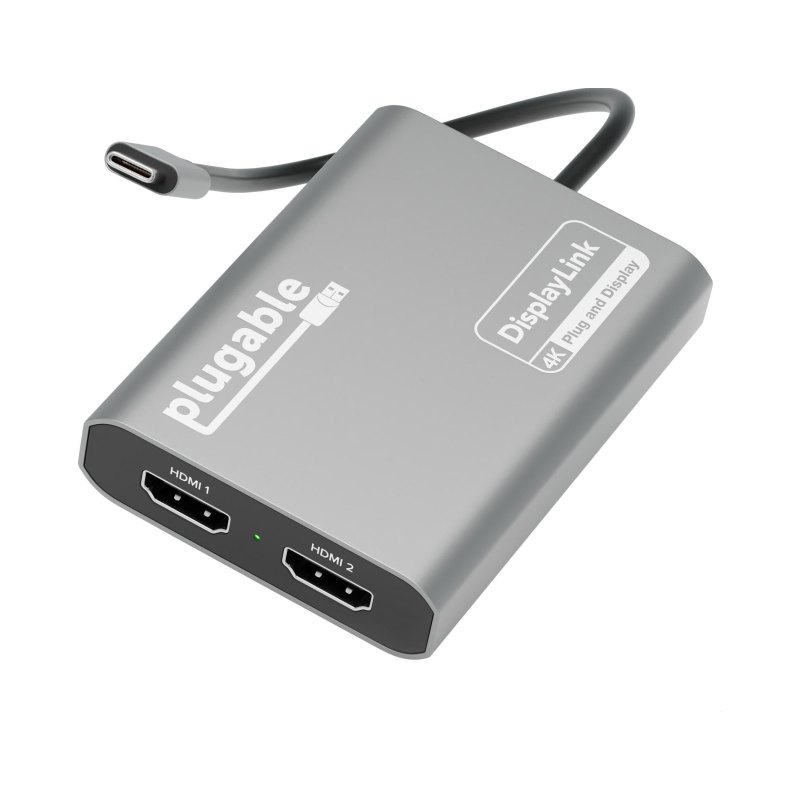 Plugable Technologies USB C to HDMI Adapter, Dual Monitor 4K 60Hz for Apple Mac M1/M2/M3, DisplayLink Multiple Displays for Thunderbolt Macbook or iMac, Driver Required (USBC-6950M)