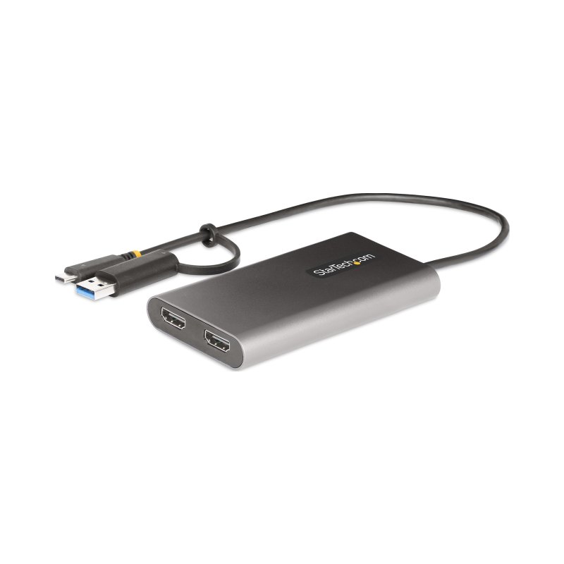 StarTech.com Adaptateur USB-C vers Double HDMI - USB-C ou A vers 2x HDMI - 4K 60Hz - 100W Power Delivery Pass-Through - Adaptateur Vidéo avec Câble Intégré de 30cm - Convertisseur USB-C vers HDMI pour PC Portable
