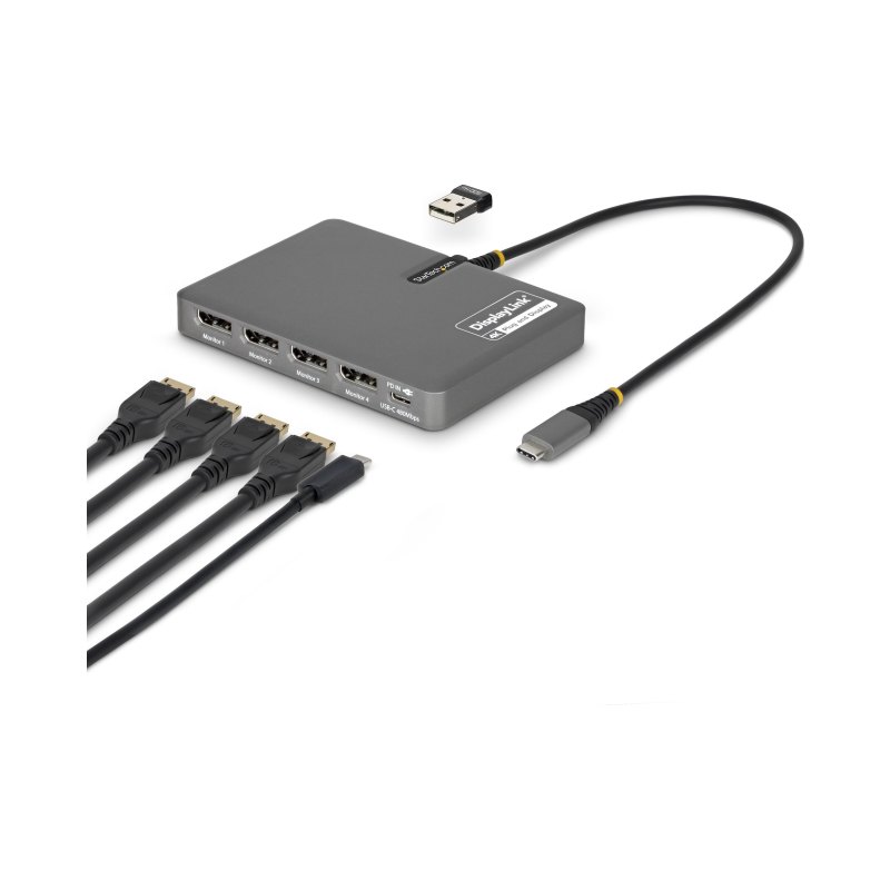 StarTech.com Adaptateur USB-C vers Station de Travail Quadruple Écran, DisplayPort 4K 60Hz, Passage PD 140W pour le Chargement d'Ordinateurs Portables, Port USB pour Clavier/Souris Sans Fil, TAA
