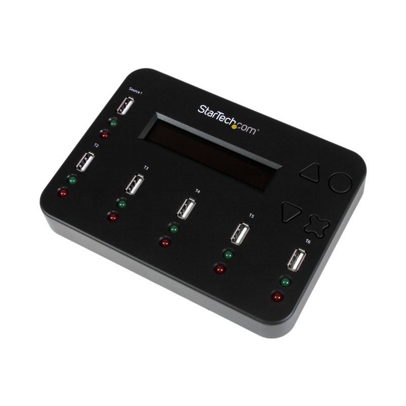 StarTech.com Standalone 1 to 5 USB Thumb Drive Duplicator and Eraser, Multiple USB Flash Drive Copier, System and File and Whole-Drive Copy at1.5 GB/min, Single and 3-Pass Erase, LCD Display - TAA