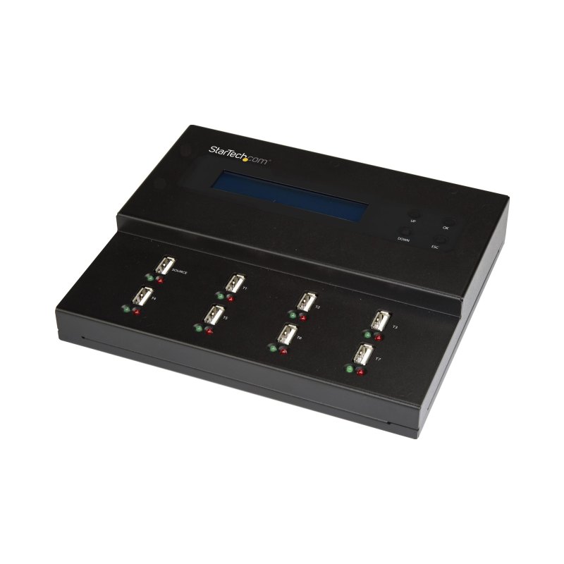 StarTech.com Standalone 1 to 7 USB Thumb Drive Duplicator and Eraser, Multiple USB Flash Drive Copier, System and File and Whole-Drive Copy at 1.5 GB/min, Single and 3-Pass Erase, LCD Display - TAA