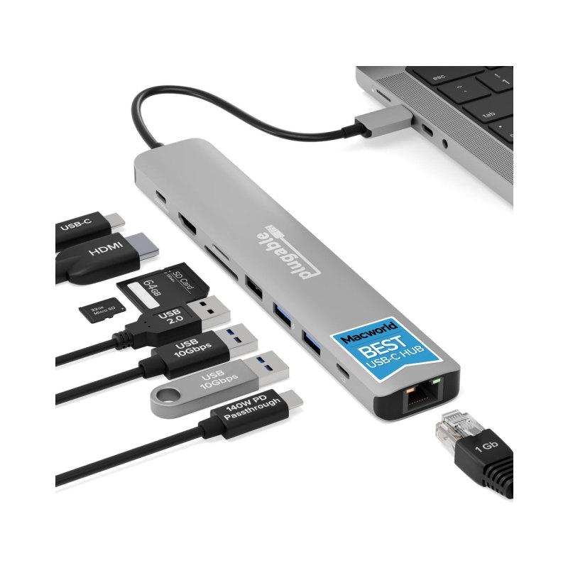 Plugable Technologies USBC-9IN1E interface hub USB Type-C 10000 Mbit/s Grey