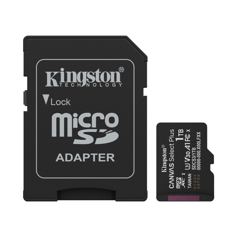 Kingston Technology 1TB microSDXC Canvas Select Plus Gen3 150MB/s A1 Card + Adapter