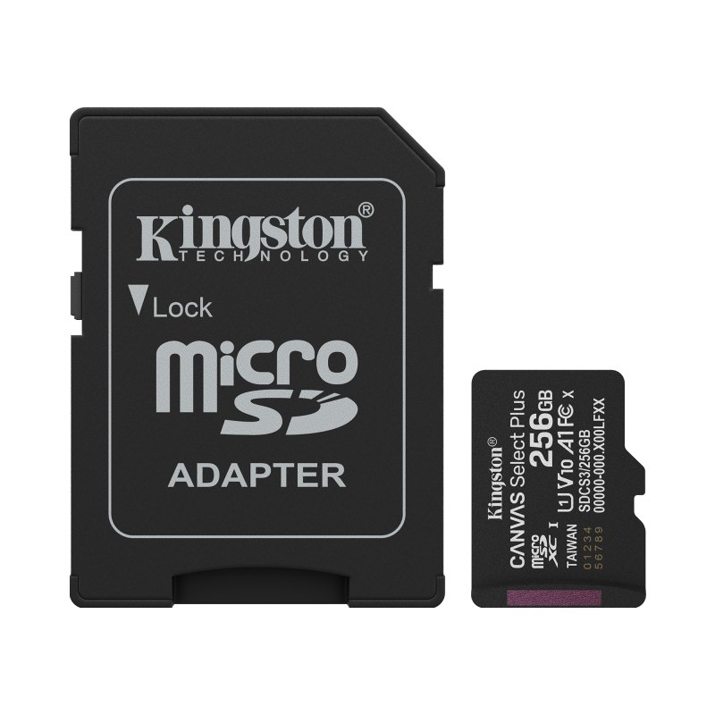 Kingston Technology 256GB microSDXC Canvas Select Plus Gen3 150MB/s A1 Card + Adapter