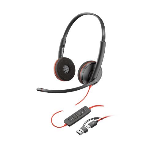 HP Poly Blackwire 3220 Stereo USB-C Headset +USB-C/A Adapter