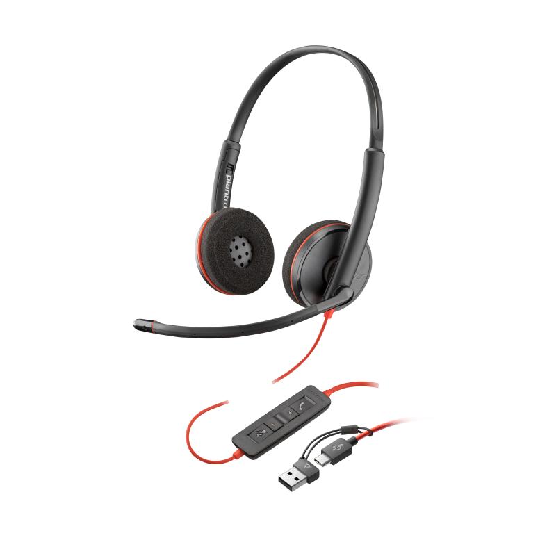 HP Poly Micro-casque stéréo USB-C Poly Blackwire 3225 + prise 3,5 mm + adaptateur USB-C/A (lot)
