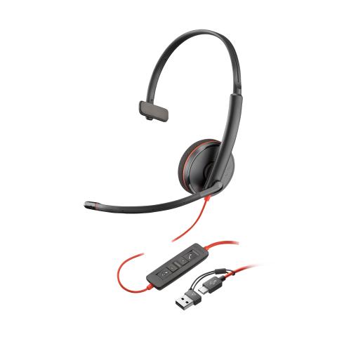 HP Poly Blackwire 3210 Monaural USB-C Black Headset +USB-C/A Adapter (Bulk)