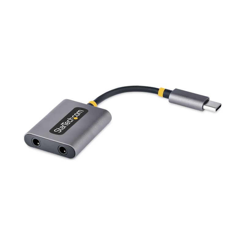 StarTech.com USB-C Headphone Splitter, USB Type C Dual Headset Adapter w/Mic Input, USB C to 3.5mm Audio Adapter/Earphone Dongle, USB C to Audio Jack/Aux Output, 24-bit DAC