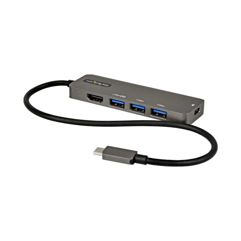StarTech.com USB C Multiport Adapter - USB-C to HDMI 2.0b 4K 60Hz (HDR10), 100W Power Delivery Pass-Through, 4-Port USB 3.0 Hub - USB Type-C Mini Dock - 12" (30cm) Long Attached Cable