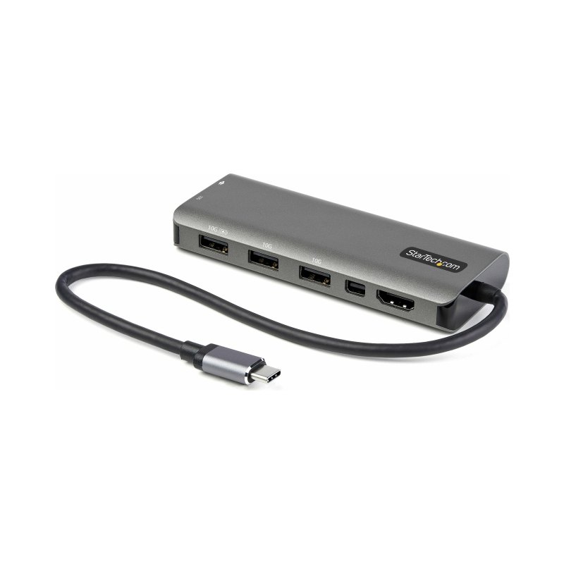 StarTech.com USB C Multiport Adapter - USB-C to HDMI or Mini DisplayPort 4K 60Hz, 100W Power Delivery Pass-Through, 4-Port 10Gbps USB Hub - USB Type-C Mini Dock - w/ 12" Attached Cable