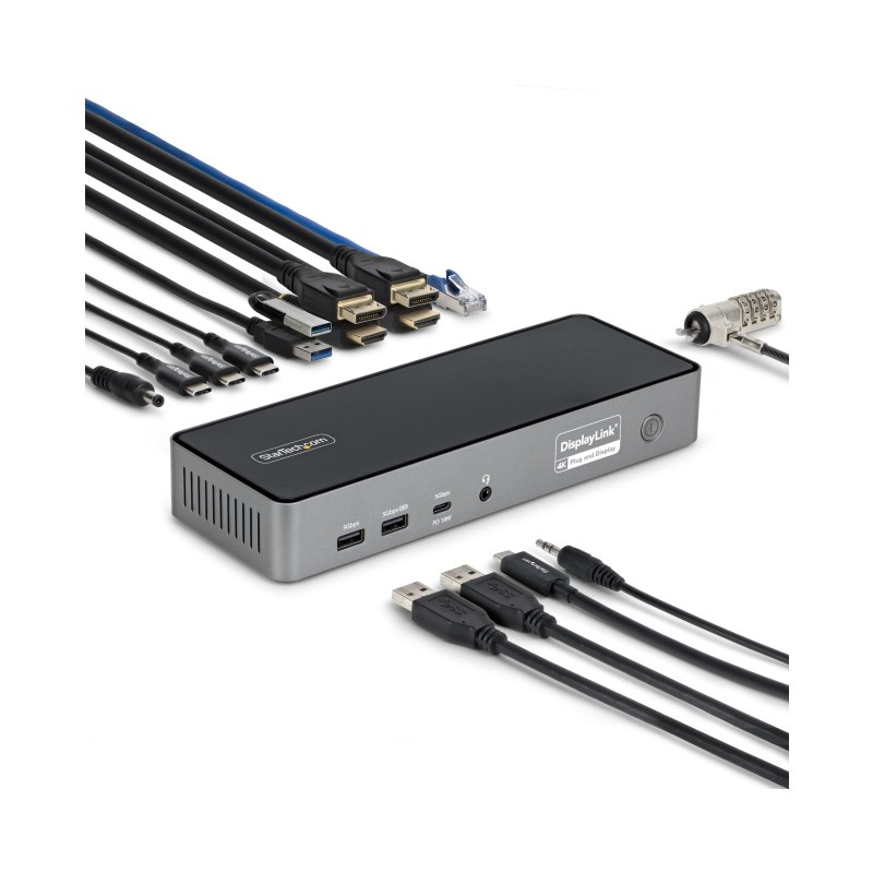 StarTech.com Station d'accueil USB-C triple écran, dock de charge pour ordinateur portable de 140 W pour MacBook Pro et Windows, 4K 60Hz HDMI ou DisplayPort, TAA