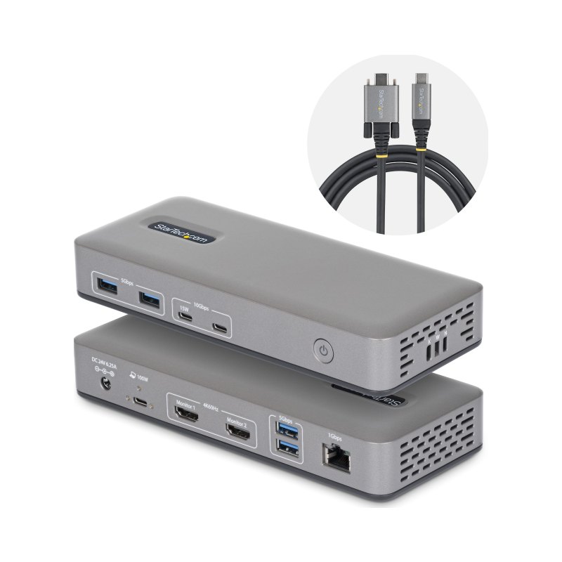 StarTech.com Dual-Monitor USB-C Docking Station, HDMI, 4K 60Hz, 100W Laptop Charging, 1GbE, Driverless, Multi-Monitor Dock For Windows