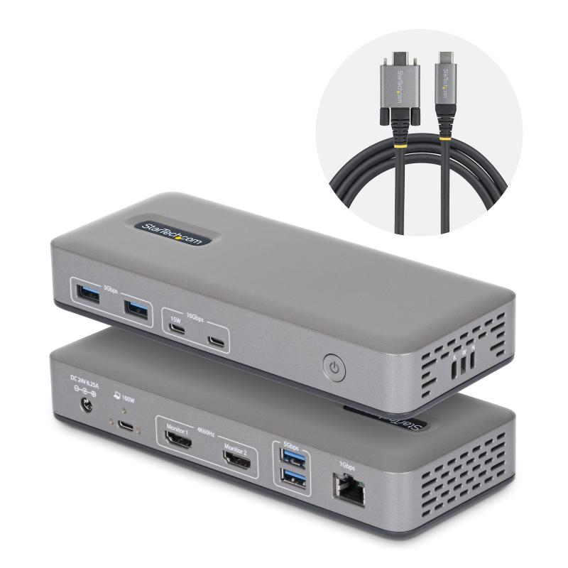 StarTech.com Dual-Monitor USB-C Docking Station, HDMI, 4K 60Hz, 100W Laptop Charging, 1GbE, Driverless, Multi-Monitor Dock For Windows