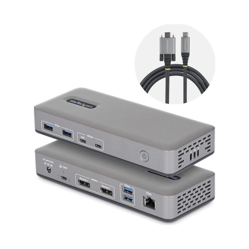 StarTech.com Dual-Monitor USB-C Docking Station, DisplayPort, 4K 60Hz, 100W Laptop Charging, 1GbE, Driverless, Multi-Monitor Dock For Windows