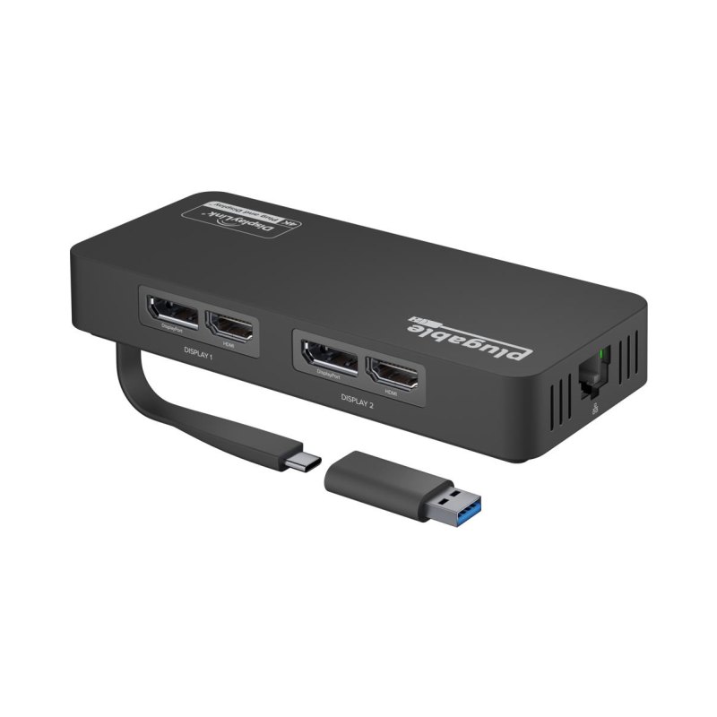 Plugable Technologies 4K DisplayPort and HDMI Dual Monitor Adapter for USB 3.0 and USB-C, Compatible with Windows and ChromeOS