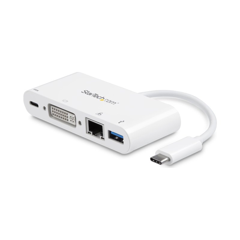 StarTech.com USB C Multiport Adapter - USB-C to DVI-D (Digital) Video Adapter with 60W Power Delivery Passthrough Charging, GbE, USB-A - Portable USB Type-C/Thunderbolt 3 Mini Laptop Dock