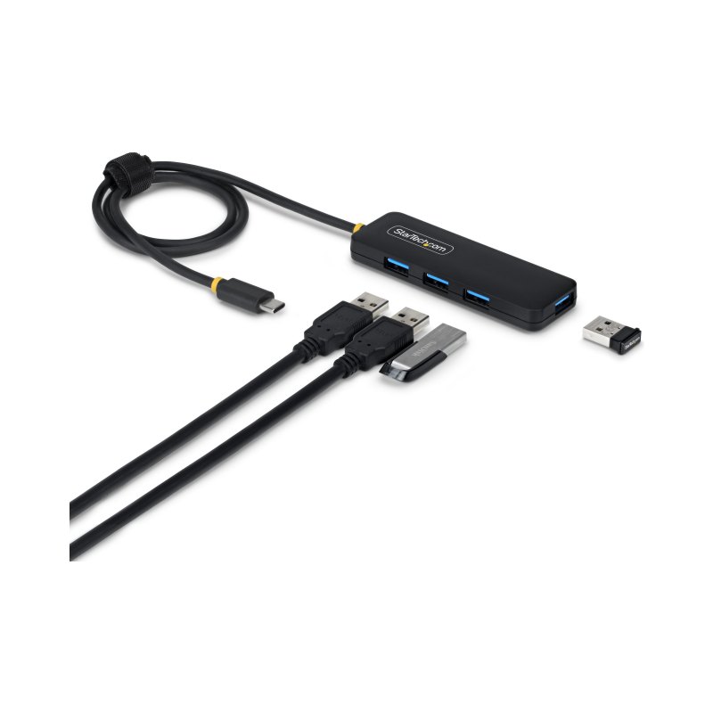 StarTech.com Hub USB-C à 4 Ports, 5 Gbps, Alimenté par Bus, Mini-Hub USB-C vers 4x USB-A, Câble Hôte Extra Long de 61 cm, Plastique PCR, Hub USB Portable pour Ordinateur de Bureau/Portable