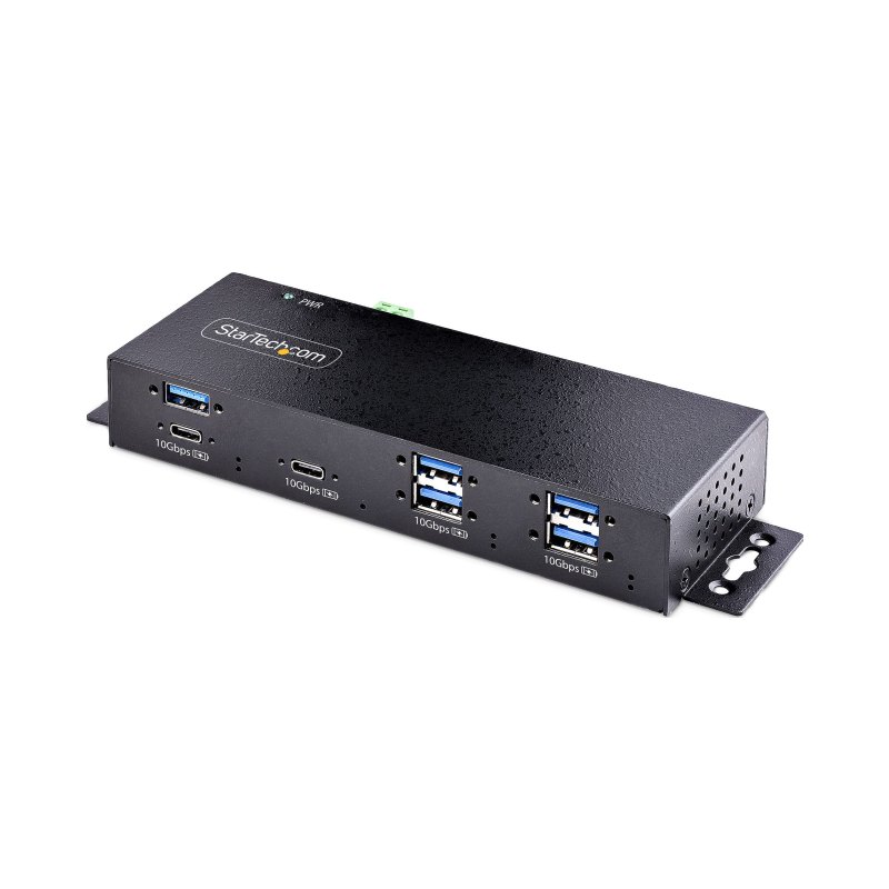 StarTech.com Hub Industriel USB 10Gbps à 7 Ports avec Adaptateur d'Alimentation, Métal, Montable, 5 Ports USB-A et 2 Ports USB-C en Aval, Protection ESD, Hub USB Alimenté, TAA