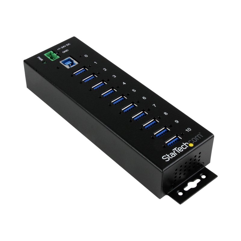 StarTech.com Concentrateur USB 3.0 10 ports - 5Gbps - Concentrateur USB-A industriel en métal avec protection contre les décharges électrostatiques et les surtensions - Montage sur rail DIN, mur ou bureau - Concentrateur d'extension USB conforme à la norm