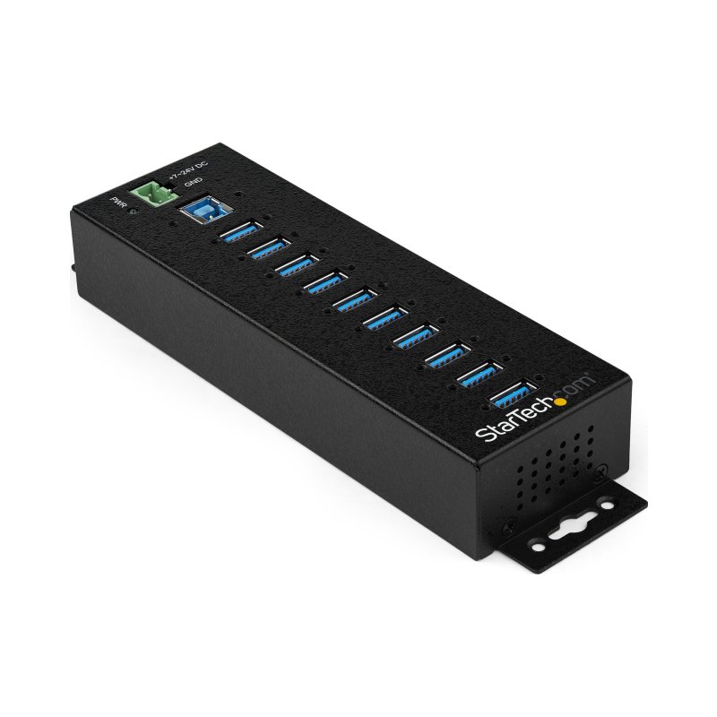 StarTech.com Hub USB 3.0 10 ports avec adaptateur d'alimentation - Hub USB-A industriel en métal avec protection contre les décharges électrostatiques et les surtensions de 350W - Montable sur Din/Mur/Bureau - Hub USB 3.2 Gen 1 (5Gbps) haut débit