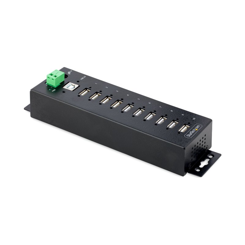 StarTech.com Hub USB 2.0 10 ports Industriel - Hub USB Robuste avec Protection ESD Niveau 4 - Hub USB-A Montable sur Mur/Bureau - Hub d'Extension USB avec ports Verrouillables - Hub USB Type-A - Concentrateur USB