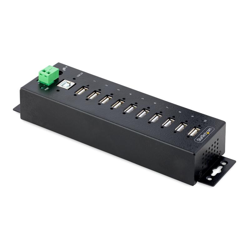 StarTech.com Hub USB 2.0 10 ports Industriel - Hub USB Robuste avec Protection ESD Niveau 4 - Hub USB-A Montable sur Mur/Bureau - Hub d'Extension USB avec ports Verrouillables - Hub USB Type-A - Concentrateur USB
