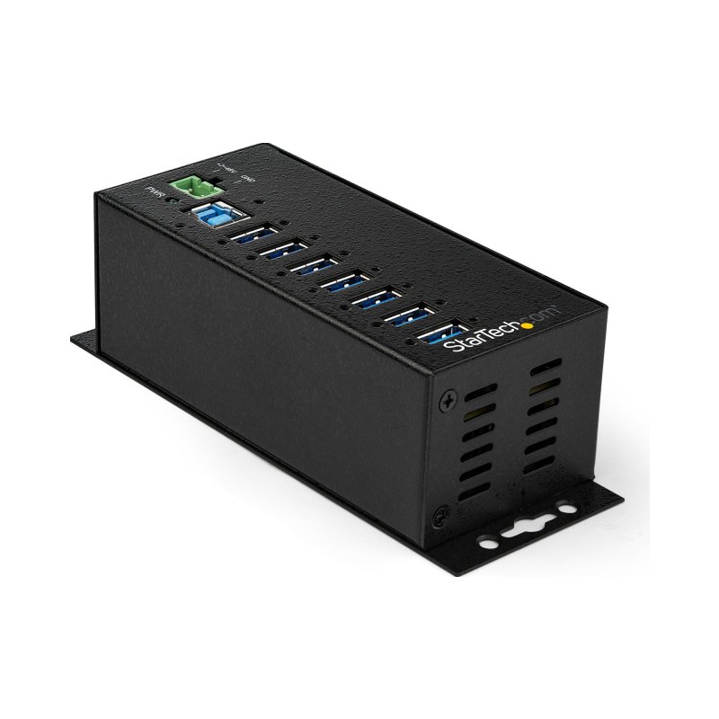 StarTech.com Hub USB 3.0 à 7 ports avec adaptateur d'alimentation - Concentrateur USB-A industriel en métal avec protection contre les décharges électrostatiques et les surtensions de 350 W - Montable sur Din/Mur/Bureau - Hub USB 3.2 Gen 1 (5Gbps) haut dé
