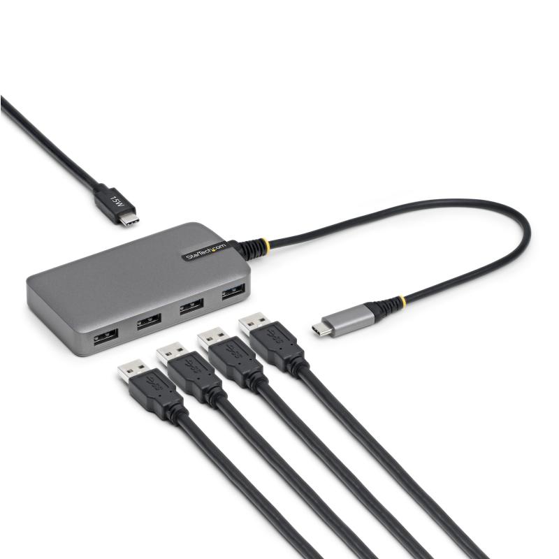 StarTech.com Hub USB-C 4 Ports, 5 Gbps, Alimenté par Bus, Hub USB-C vers 4 Ports USB-A avec Entrée d'Alimentation Auxiliaire USBC, Câble Hôte de 30 cm, Hub USB Portable pour PC de Bureau/Portable