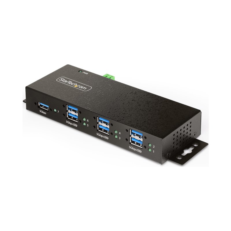 StarTech.com Hub USB 3.0 7 Ports avec 7x USB-A, Boîtier Industriel en Métal, Hub USB 7 ports avec Protection ESD, Montage Mural, sur Table ou sur Rail, USB 3.0/3.1/3.2 Gen 1 5Gbps