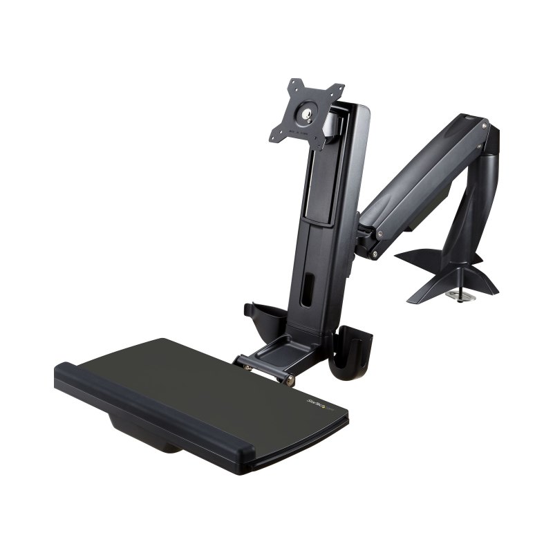 StarTech.com Sit Stand Monitor Arm - Desk Mount Adjustable Sit-Stand Workstation Arm for Single 27" VESA Mount Display - Ergonomic Articulating Standing Desk Converter with Keyboard Tray - TAA