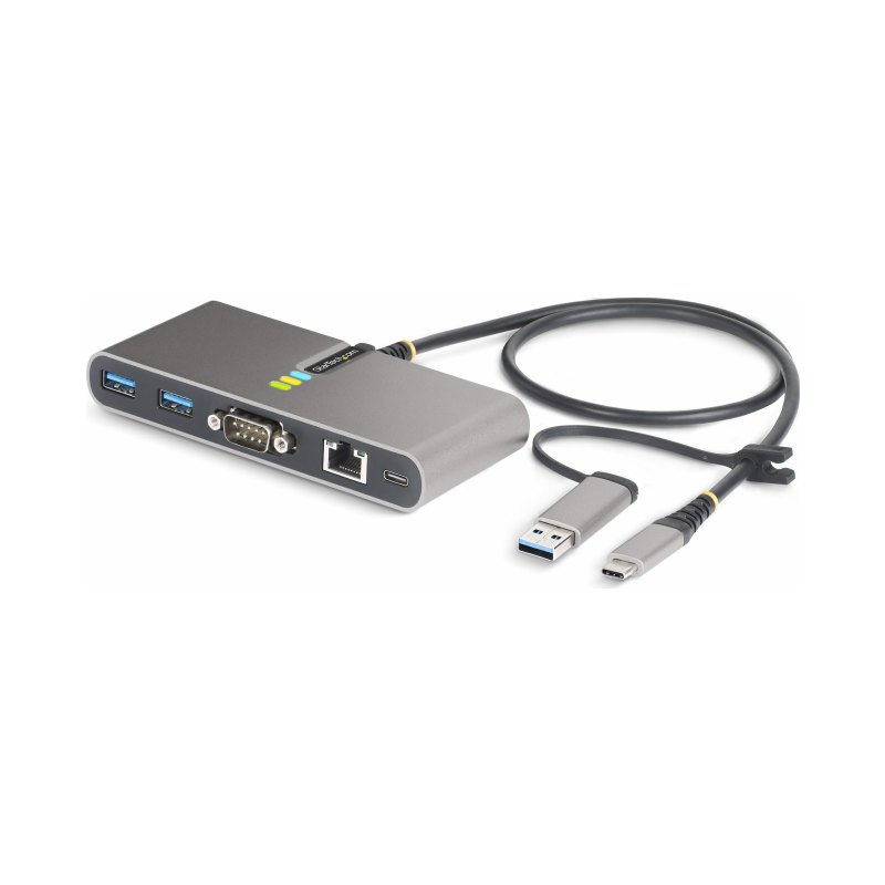 StarTech.com Hub USB-C à 2 Ports USB-A avec Ethernet et RS-232, Dongle USB-C vers USB-A, 100W PD Pass-Through, 2x USB-A 5Gbps, Gigabit Ethernet, Série RS232 (FTDI)