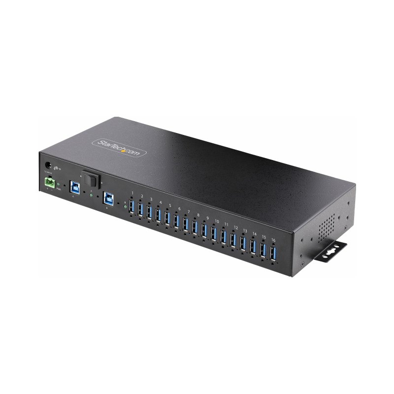 StarTech.com Hub Industriel à 16 Ports USB 5Gbps avec Adaptateur d'Alimentation, Boîtier Métallique, Montable, Protection ESD, Bornier d'Alimentation, Chargeur USB, Commutateur Double-Hôte