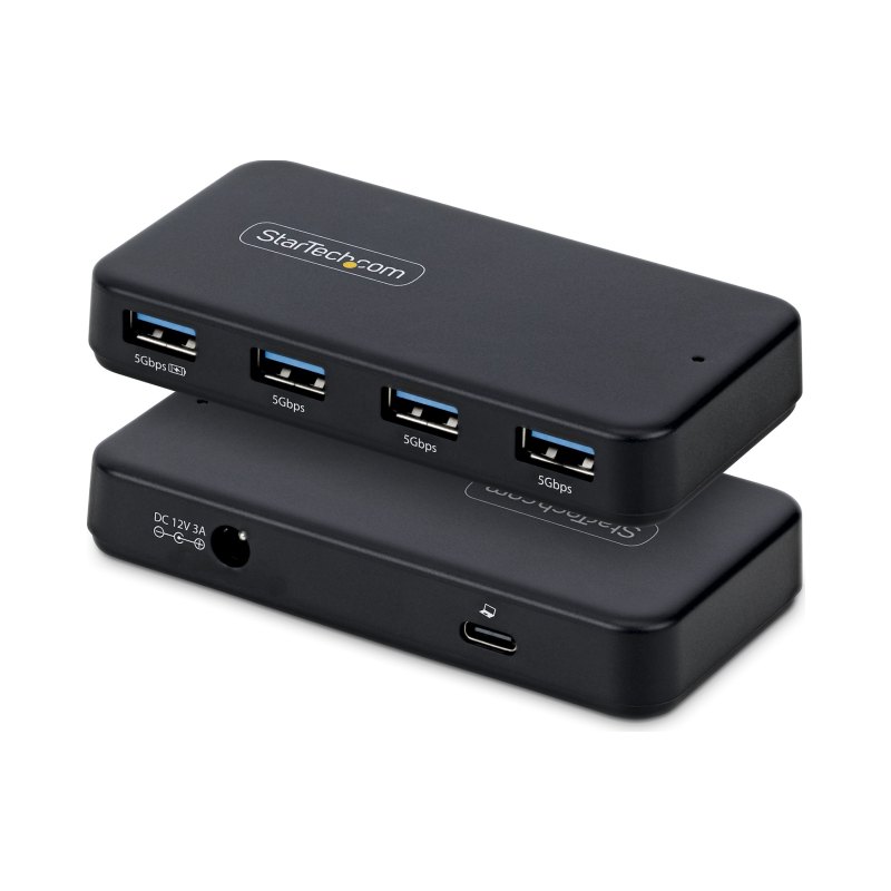 StarTech.com 4-Port USB-A Hub, 5Gbps, Alimenté, 2-en-1 USB-C et USB-A Câble hôte, 1x Port de charge BC 1.2, Adaptateur d'alimentation 24W inclus, MacBook et Windows