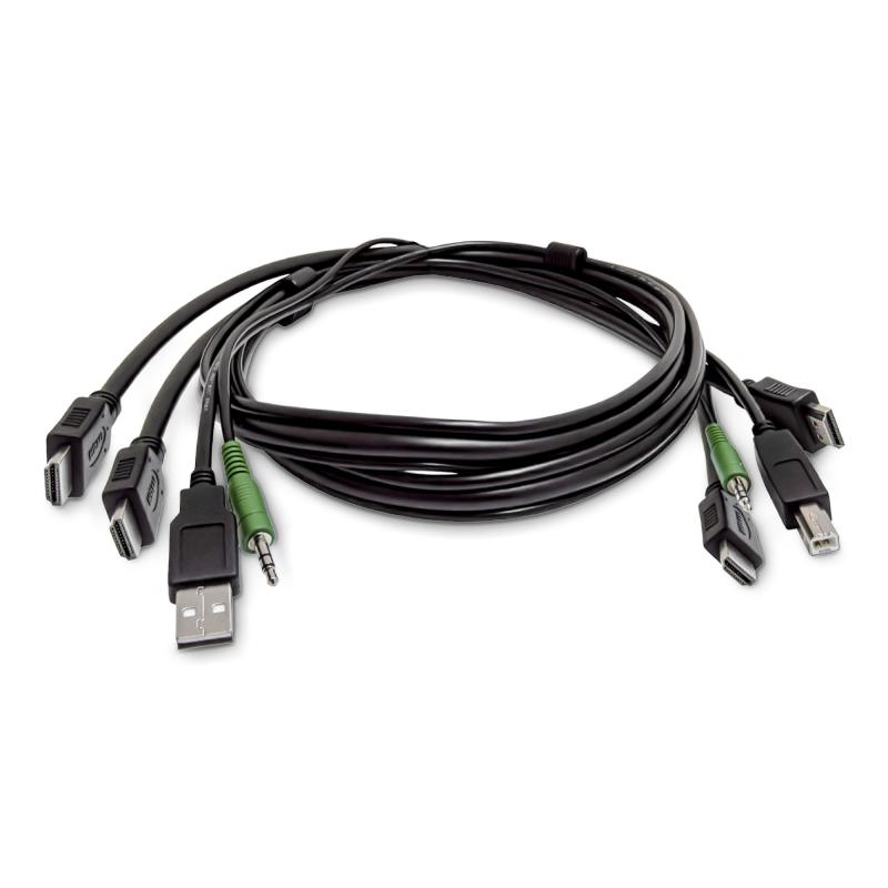 StarTech.com Câble KVM Double HDMI de 3 m, USB 2.0, Audio 3,5 mm, Câble Combiné Universellement Compatible pour Switch KVM, Conforme TAA