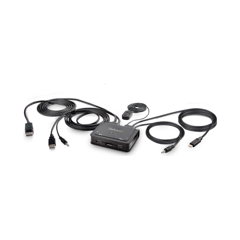 StarTech.com Switch KVM à Câble Hybride USB-C DisplayPort à 2 Ports, 4K 60Hz - Commutateur KVM avec Câbles hôtes intégrés USB-A/DisplayPort/Audio de 1,8m et USB-C de 1,2m - Switch KVM USB-C Alimenté par Bus