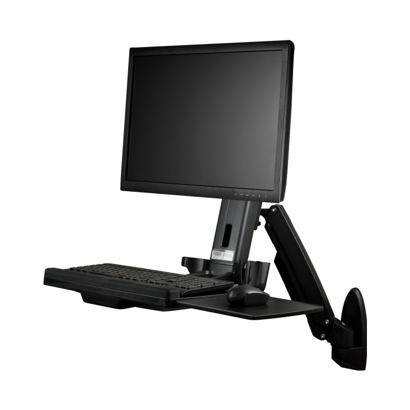 StarTech.com Wall Mount Workstation - Articulating Full Motion Standing Desk with Ergonomic Height Adjustable Monitor & Keyboard Tray Arm - Mouse & Scanner Holders - Single VESA Display - TAA