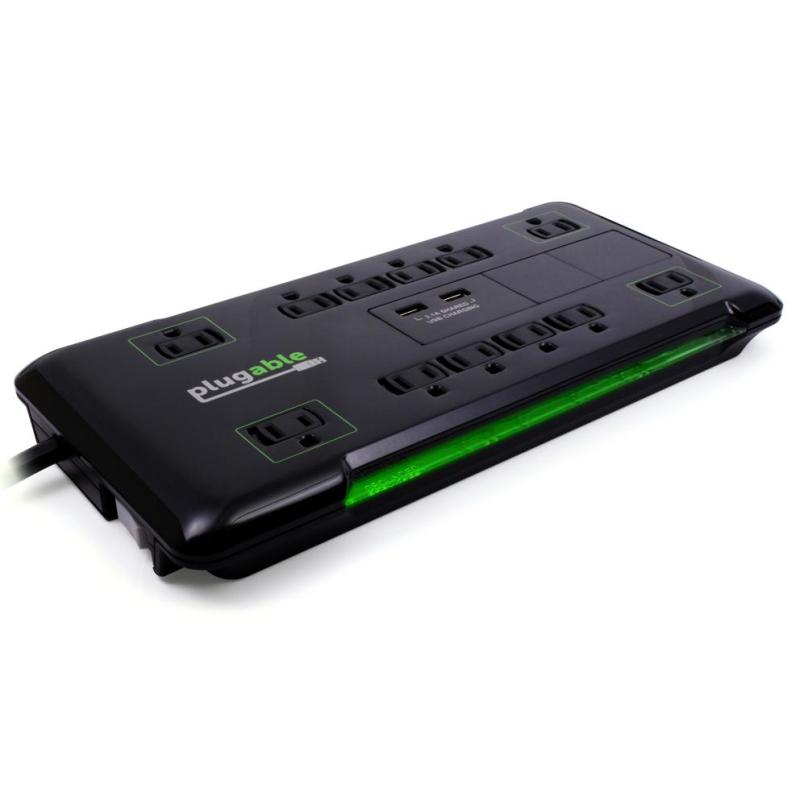 Plugable Technologies PS12-USB2B protection surtension Noir 12 sortie(s) CA 120 V 1,89 m