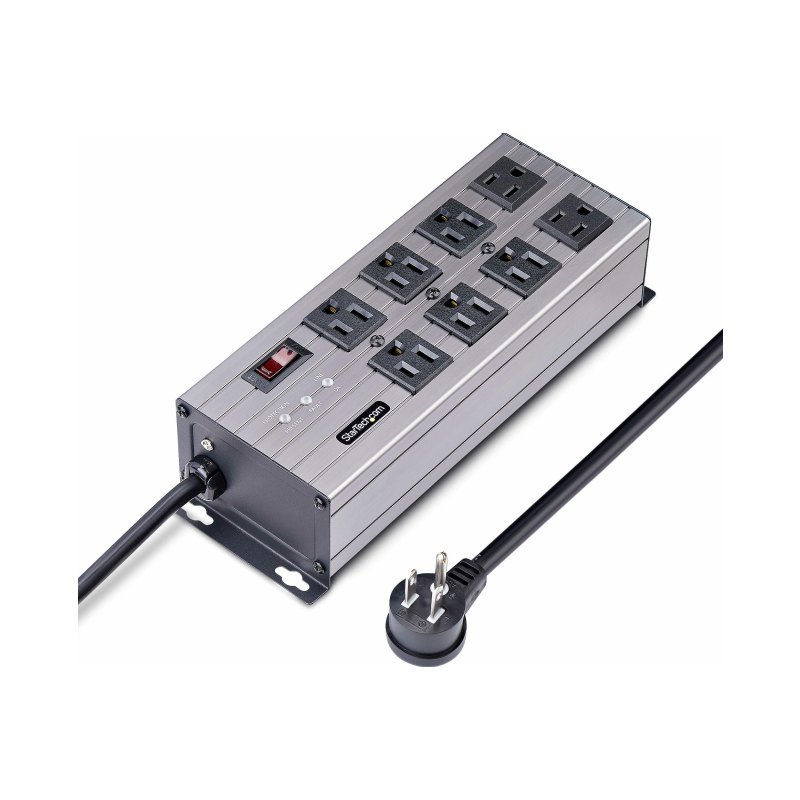 StarTech.com Bande de distribution de puissance industrielle 8 prises 125 V/15 A, isolation EMI/RFI, protection contre les surtensions, PDU montable, cordon d'alimentation de 12 pi/3,6 m, NEMA 5-15P/R, homologué UL, TAA