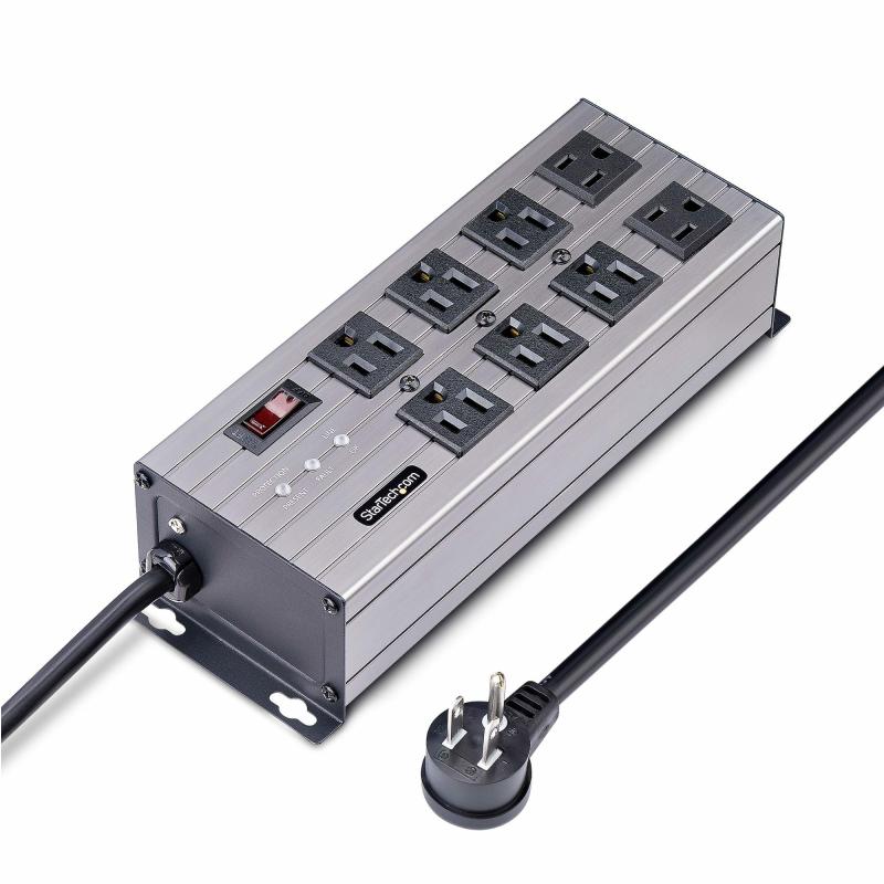StarTech.com Bande de distribution de puissance industrielle 8 prises 125 V/15 A, isolation EMI/RFI, protection contre les surtensions, PDU montable, cordon d'alimentation de 12 pi/3,6 m, NEMA 5-15P/R, homologué UL, TAA