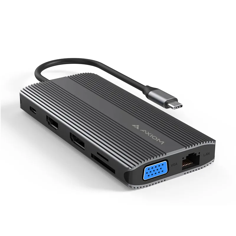 Axiom 12-In-1 Male Usb-C To Hdmi Dp Vga Rj45