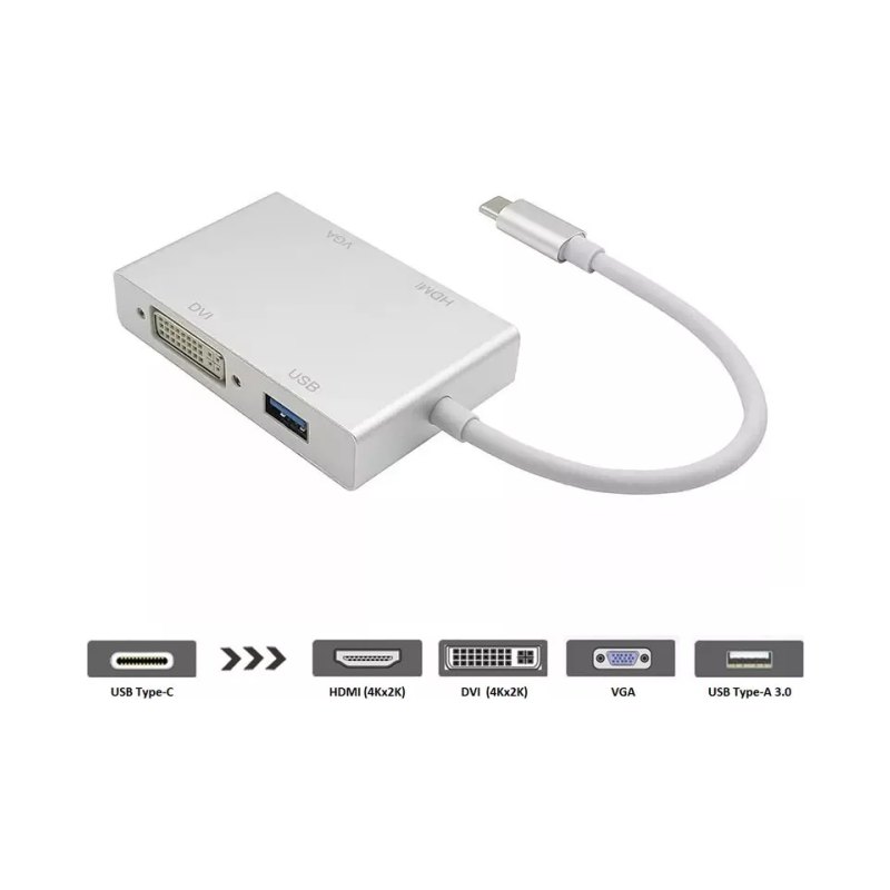 4-In-1 Usb-C To Hdmi Vga Dvi And Usb Video Adapter