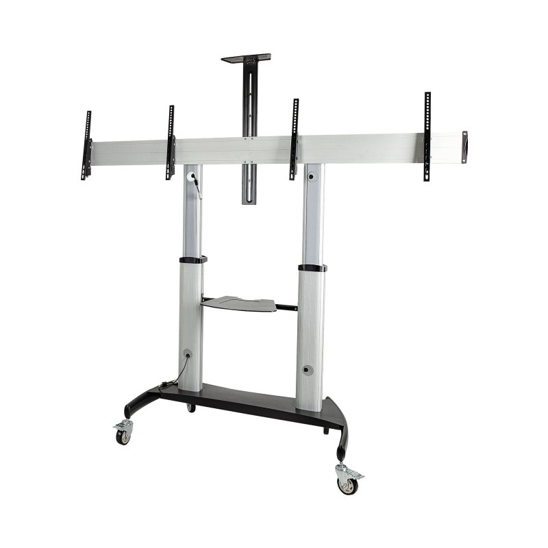 StarTech.com Dual TV Cart for 37-60in VESA TVs up to 110lb/50kg each - Height Adjustable TV Mount, Mobile Display Cart w/ Equipment Shelves - Rolling TV Cart on Wheels - Rolling TV Stand