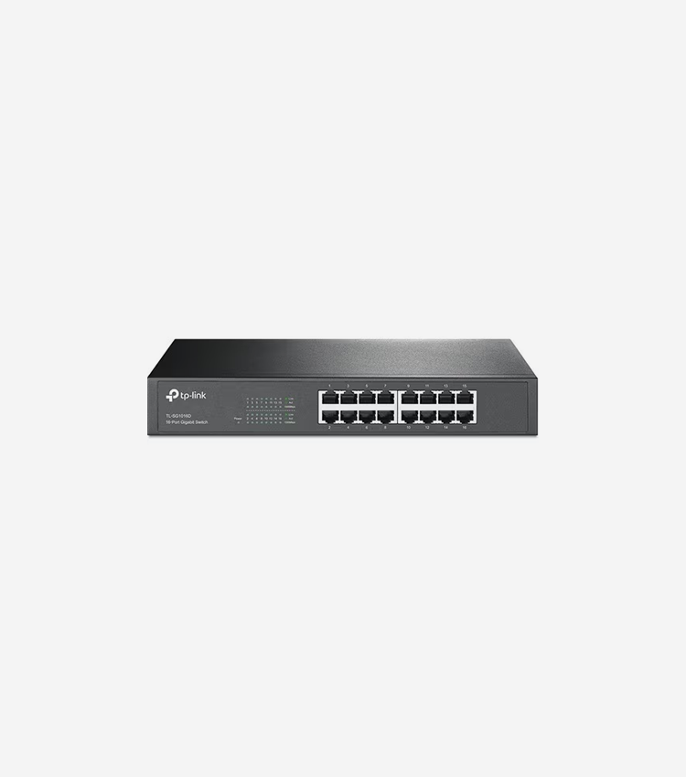 TP-Link TL-SG1016D 16-Port Gigabit Desktop Switch - 16 Ports - Gigabit Ethernet, Fast Ethernet - 10/100/1000Base-T - 2 Layer Supported - 9.95 W Power Consumption - Twisted Pair - Rack-mountable, Desktop